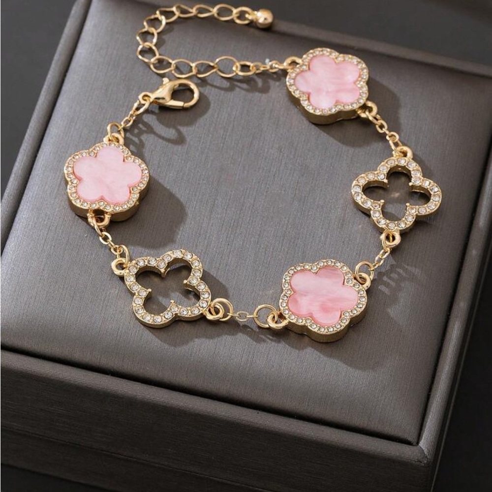 Elegant Gold and Pink Floral Bracelet